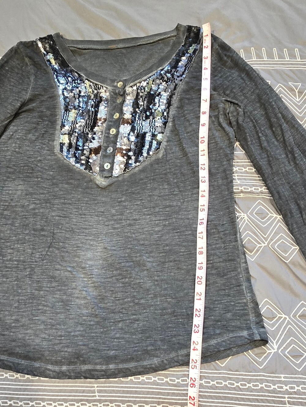 Free People Tiger Eyes Sequin Bib Henley Longsleeve - Picture 3 of 6